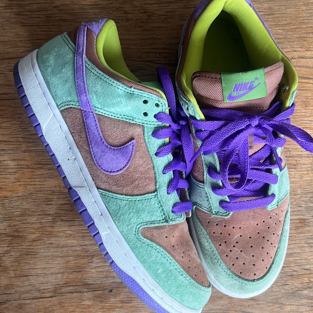 Nike Green and Purple Suede Sneakers Dunk Low Retro Ugly Duckling